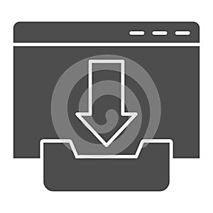 Download window solid icon. Browser page with upload file sign. Internet technology vector design concept, glyph style