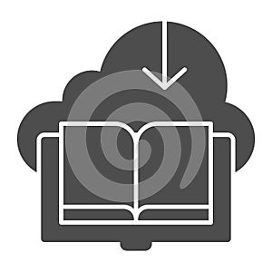 Downloaded book solid icon. Cloud with book vector illustration isolated on white. Save ebook glyph style design