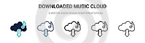 Downloaded music cloud icon in filled, thin line, outline and stroke style. Vector illustration of two colored and black
