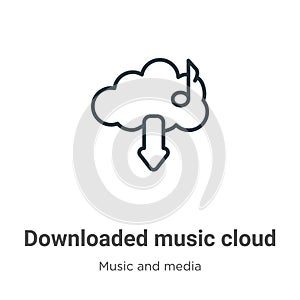 Downloaded music cloud outline vector icon. Thin line black downloaded music cloud icon, flat vector simple element illustration