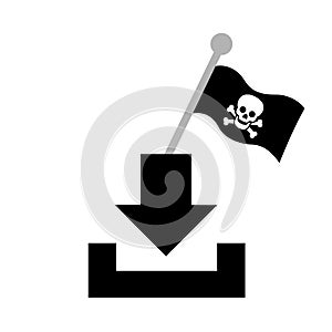 Downloading and piracy - illegal and criminal file and data downloading. Icon, sign, symbol and pictogram.