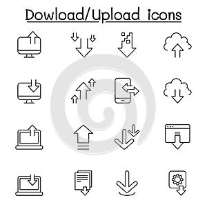 Downloading / Uploading icon set in thin line style photo