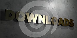 Downloads - Gold sign mounted on glossy marble wall - 3D rendered royalty free stock illustration