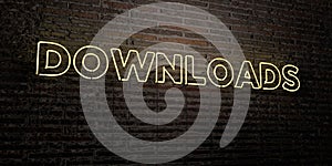 DOWNLOADS -Realistic Neon Sign on Brick Wall background - 3D rendered royalty free stock image