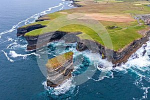 Downpatrick Head Eire sign amazing scenery aerial drone image Irish landmark Mayo Ireland