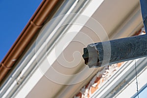 Downpipe in an old house. Selective focus background and copy space for text
