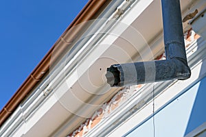 Downpipe in an old house. Selective focus background and copy space for text