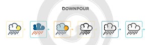 Downpour vector icon in 6 different modern styles. Black, two colored downpour icons designed in filled, outline, line and stroke