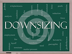 Downsizing Word Cloud Concept on a Blackboard photo