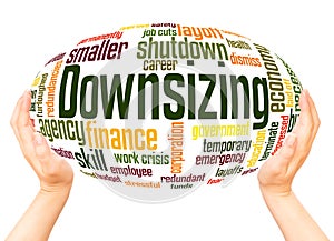 Downsizing word hand sphere cloud concept