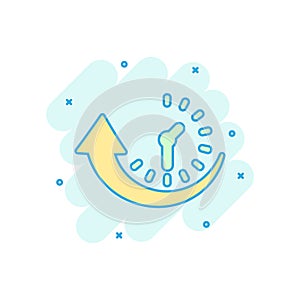 Downtime icon in comic style. Uptime vector cartoon illustration on white isolated background. Clock business concept splash photo