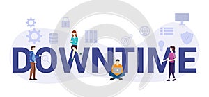 Downtime server technology concept with big word or text and team people with modern flat style - vector photo