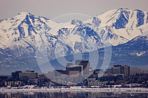 Downtown Anchorage, Alaska in the middle of the winter