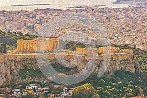 Downtown Athens city skyline in Greece at sunset