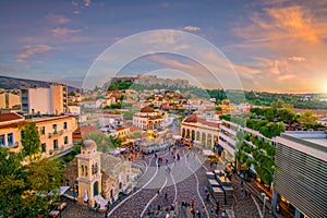 Downtown Athens city skyline in Greece at sunset