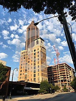 Downtown Atlanta Ga crane at the top of a building