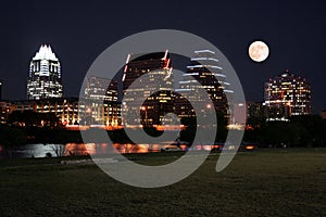 Downtown Austin, Texas at Night with Moon photo