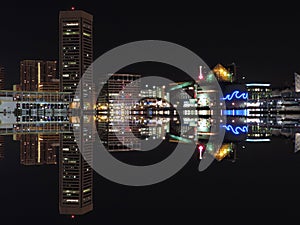 Downtown Baltimore Maryland Night Skyline Reflection