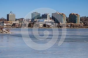 Downtown Barrie, Ontario Across A Frozen Kempenfelt Bay photo