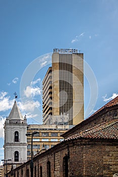 Downtown Bogota buildings with Saint Francis Church and Nemqueteba Tower - Bogota, Colombia
