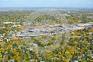 Downtown Boulder, Colorado on a Sunny Day with Colorful Fall Leaves