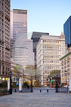 Downtown buildings from City Hall Park, Tribeca, Manhattan, New York City