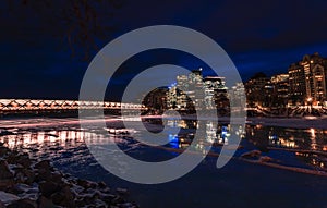 Downtown Calgary Skyline Glowing At Night