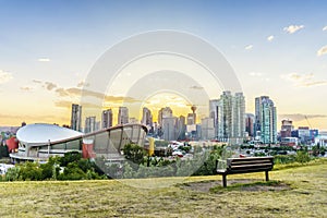 Downtown of Calgary at sunset during summertime, Alberta, Canada