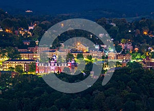 Downtown campus of West Virginia university at nightfall