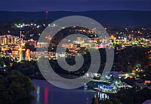 Downtown campus of West Virginia university at nightfall