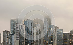 Downtown Chicago Skyline Covered In Fog