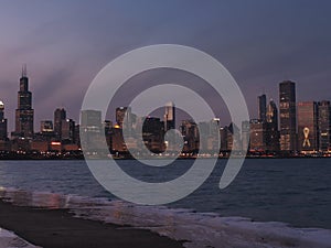 Downtown Chicago skyline at dusk