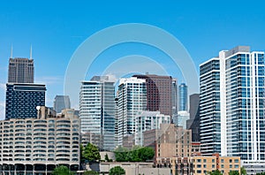 Downtown Chicago Skyline Scene with Office and Residential Buildings