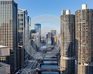 Downtown Chicago - Skyscrapers Along Chicago River and Wacker Drive photo