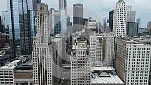 Downtown Chicago USA. Aerial View, Old and Modern Buildings, Skyscrapers