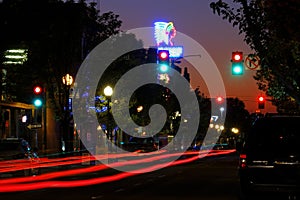 Downtown in City Car Lights Blur Speed Long Exposure Travel Chief Theater