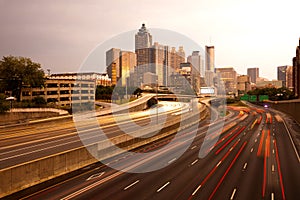 Downtown city skyline at dusk of Atlanta