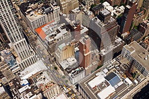 Downtown City Street Birds Eye View New York