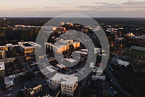 Downtown Clemson during sunset in the fall