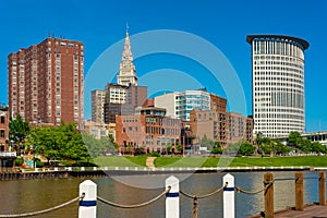 Riverfront view of downtown Cleveland