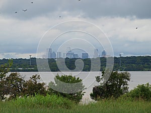 Downtown Dallas Seen Across The Lake has the Mighty Trinity To Its West Also