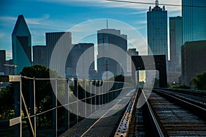 Downtown Dallas Urban Railroad tracks leading to the city center