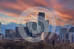 Downtown Denver, Colorado Skyscrapers with the Rocky Mountains in the Background During the Day