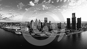 Downtown Detroit Black and White Panorama