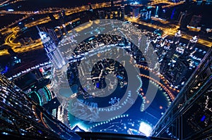 Downtown dubai futuristic city neon lights and sheik zayed road