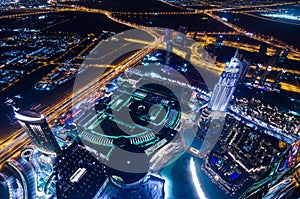 Downtown dubai futuristic city neon lights and sheik zayed road