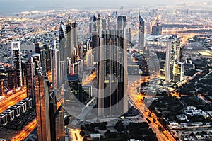 Downtown of Dubai (United Arab Emirates). The view from Burj Khalifa