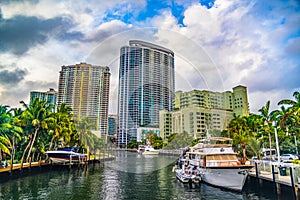 Downtown Fort Lauderdale, Florida, USA Skyline from Waterway photo