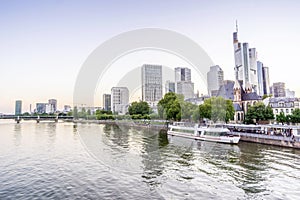 Downtown of Frankfurt am Main with skyscrapers and river, Germany