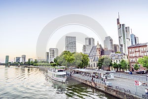 Downtown of Frankfurt am Main with skyscrapers and river, Germany